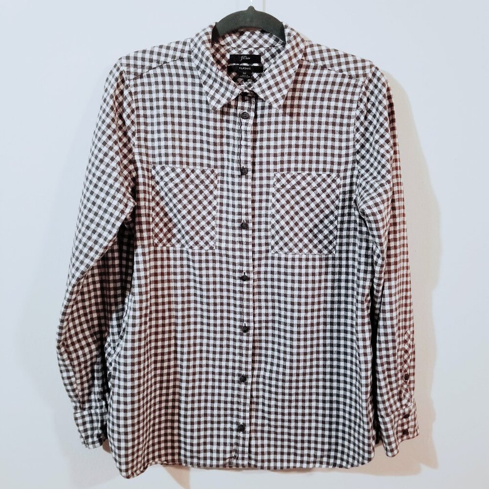 J. Crew Women’s Classic Boy Shirt in Mini Buffalo Check Flannel - Gray - Sz 10